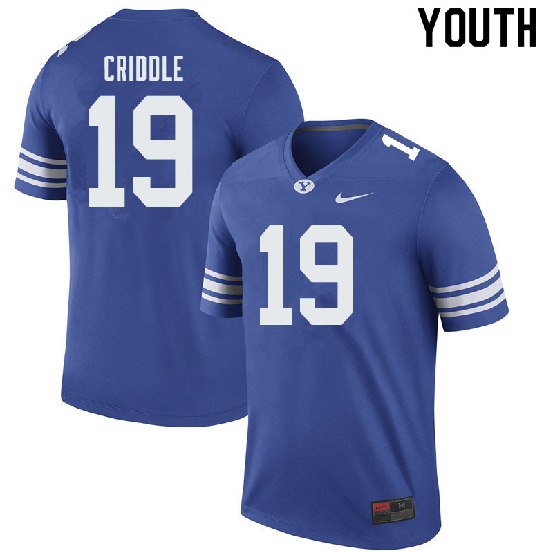 Youth #19 Matthew Criddle BYU Cougars College Football Jerseys Sale-Royal